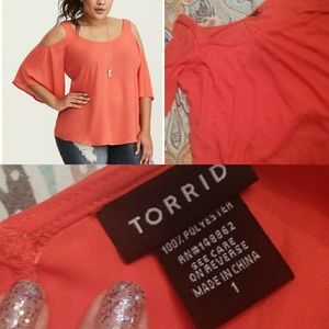 Size 1 Cold Shoulder Orange Bell Sleeve Torrid Top
